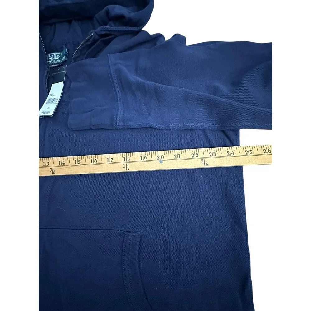 Polo Ralph Lauren Vintage Hoodie Men XL Full Zip Blue Big Pony Dead Stock EF14-8